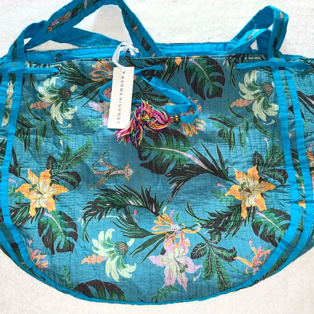 Boho Large Carry All Drawstring Bag Multicolor By Karma Highway With Tassels New